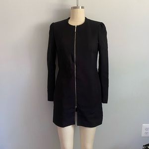 ZARA Basic Collection Black Lined Long Zipper-Up Blazer Jacket, Size Small